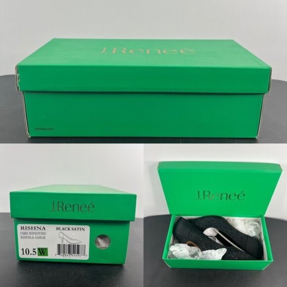 J. Renee Rishna Fabric Rhinestones Shoes Heels Pumps Size 10.5 Satin Black - Picture 11 of 11